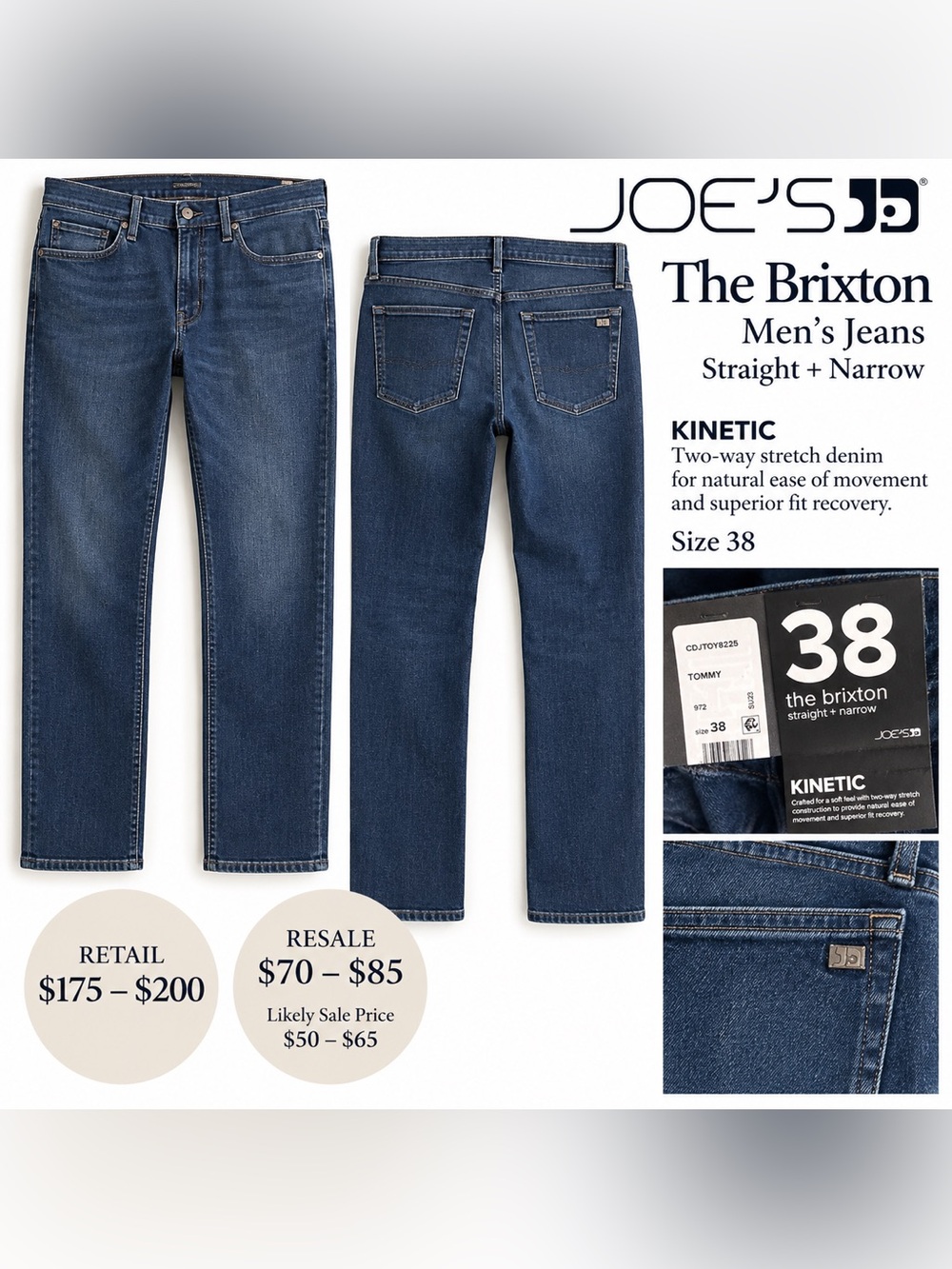 Joe's Jeans NWT The Brixton Kinetic Men's Straight Jeans - Dark Blue